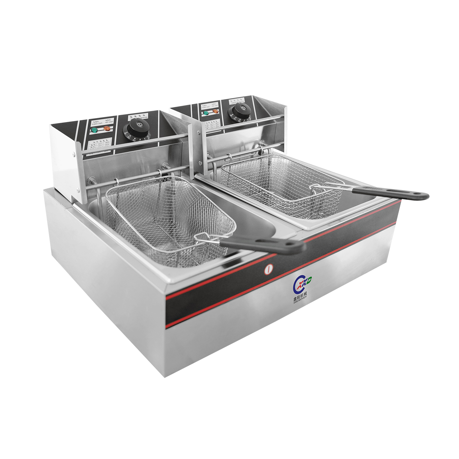 Двухцилиндровая электрическая фритюрница с двойным ситом (толстый масляный поддон) XKD-82